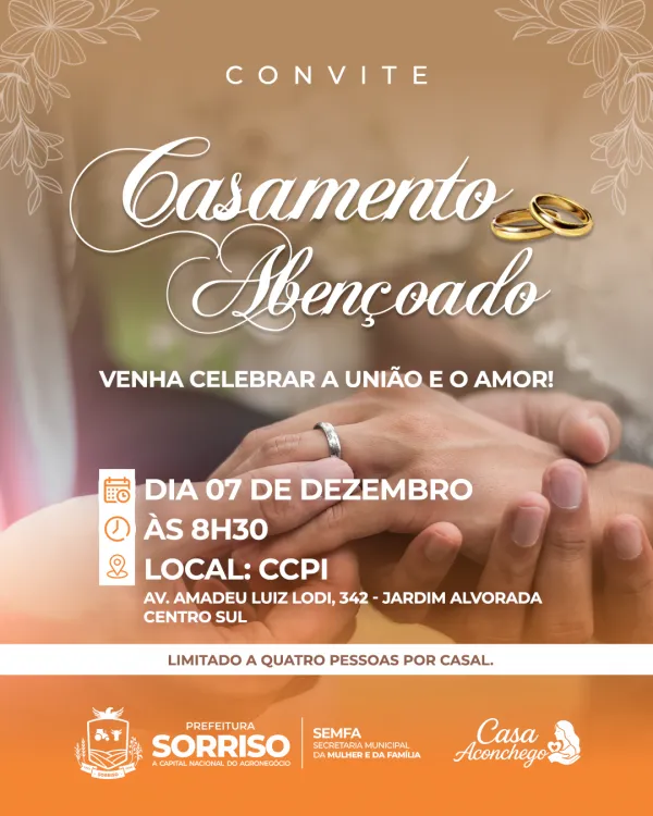 Casamento Abençoado será celebrado em dezembro