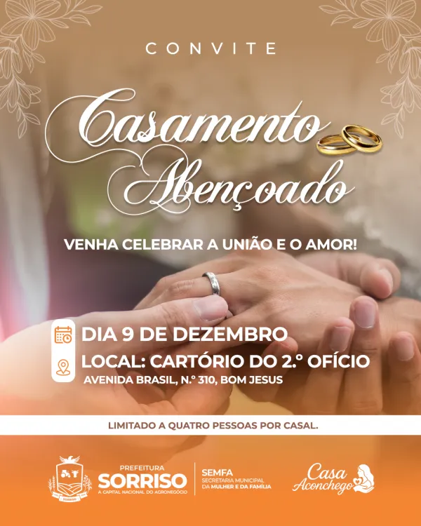 Casamento Abençoado será celebrado em 9 de dezembro